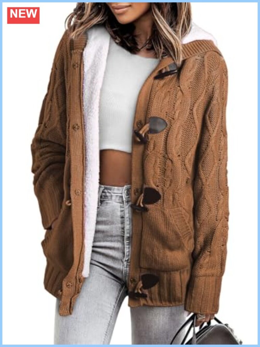 Fleece Lined Hooded Cardigan Sweater Coat Button Down Winter